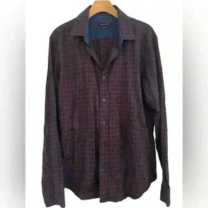 Bugatchi Dress Shirt Shaped Fit Plaid 100% Cotton Long Sleeve